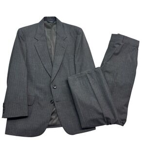 vtg Kuppenheimer 38S 34x30 Gray Pinstripe 2pc Pant Suit Wool USA Flat Front